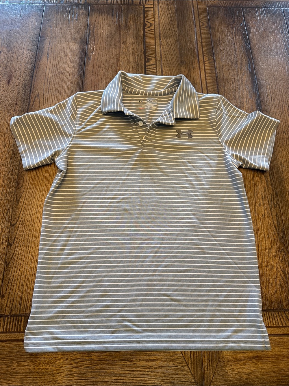 Under Armour Performance Matchplay Gray & White Striped Kids Polo